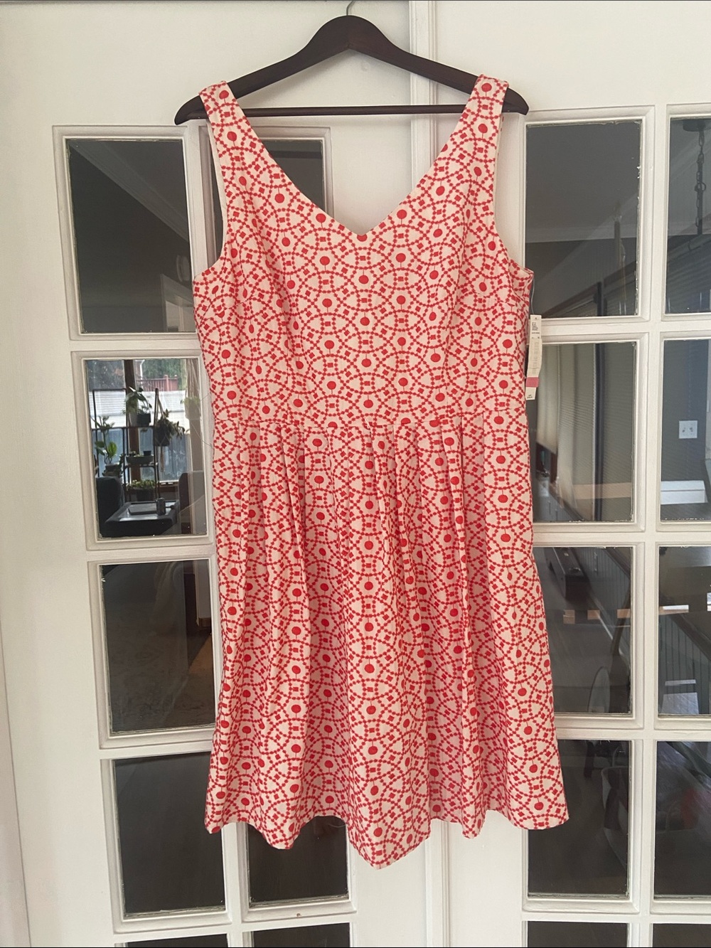 NWT ANTONIO MELANI Red Geometric Print Sleeveless A-Line Dress